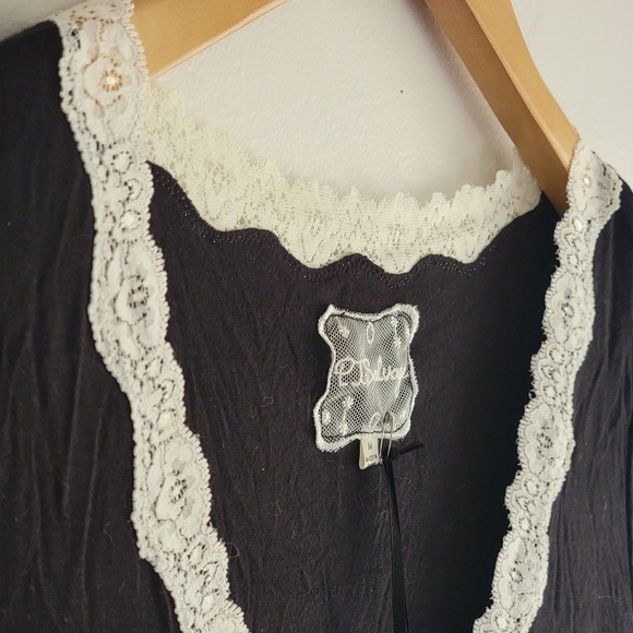 PJ Salvage Modal Blend Black Tee Top Off White Lace Lounge Medium - Picture 4 of 9